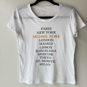 MICHAEL Michael Kors White with Gold and black graphics Fitted Short Sleeve Tee
